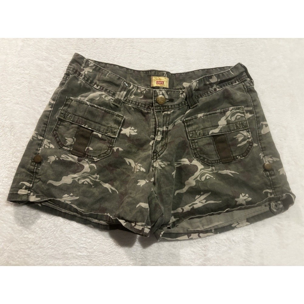 Levi's Cargo Shorts Womens 11 Green Camo Cotton Army Casual Vintage